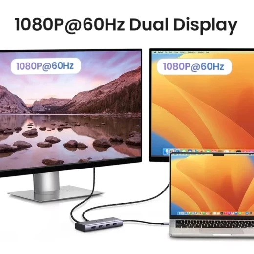 محول يو جرين CM512 7 في 1 USB-C، 2x USB-A 3.2، 2x USB-C 3.2، 2x HDMI، منفذ PD، رمادي - يوجرين - Image 8
